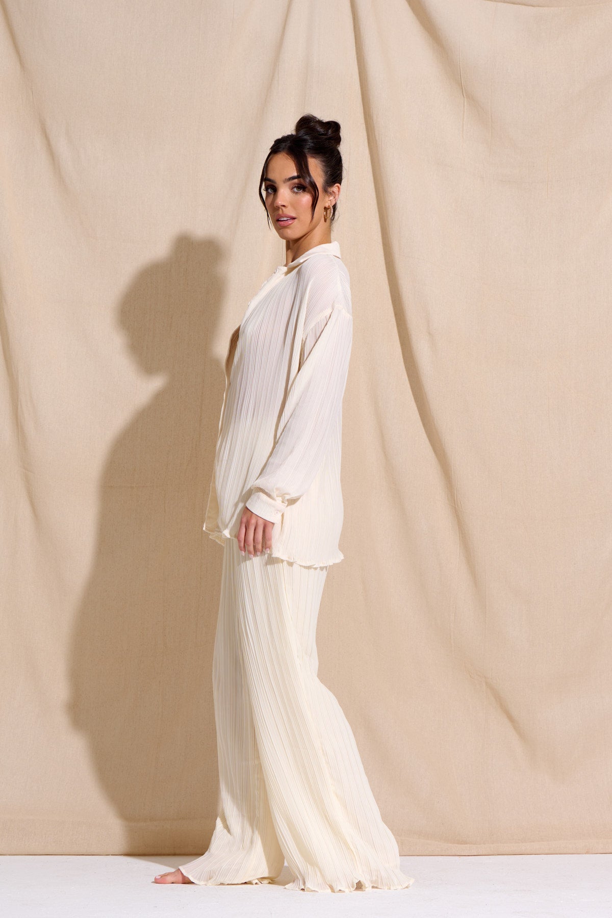 CHIA Cream Plisse Top & Trouser Set
