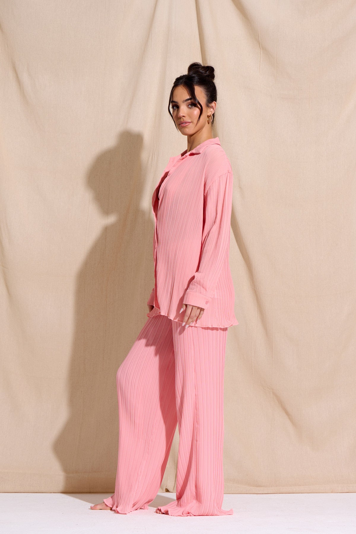 CHIA Pink Plisse Top & Trouser Set