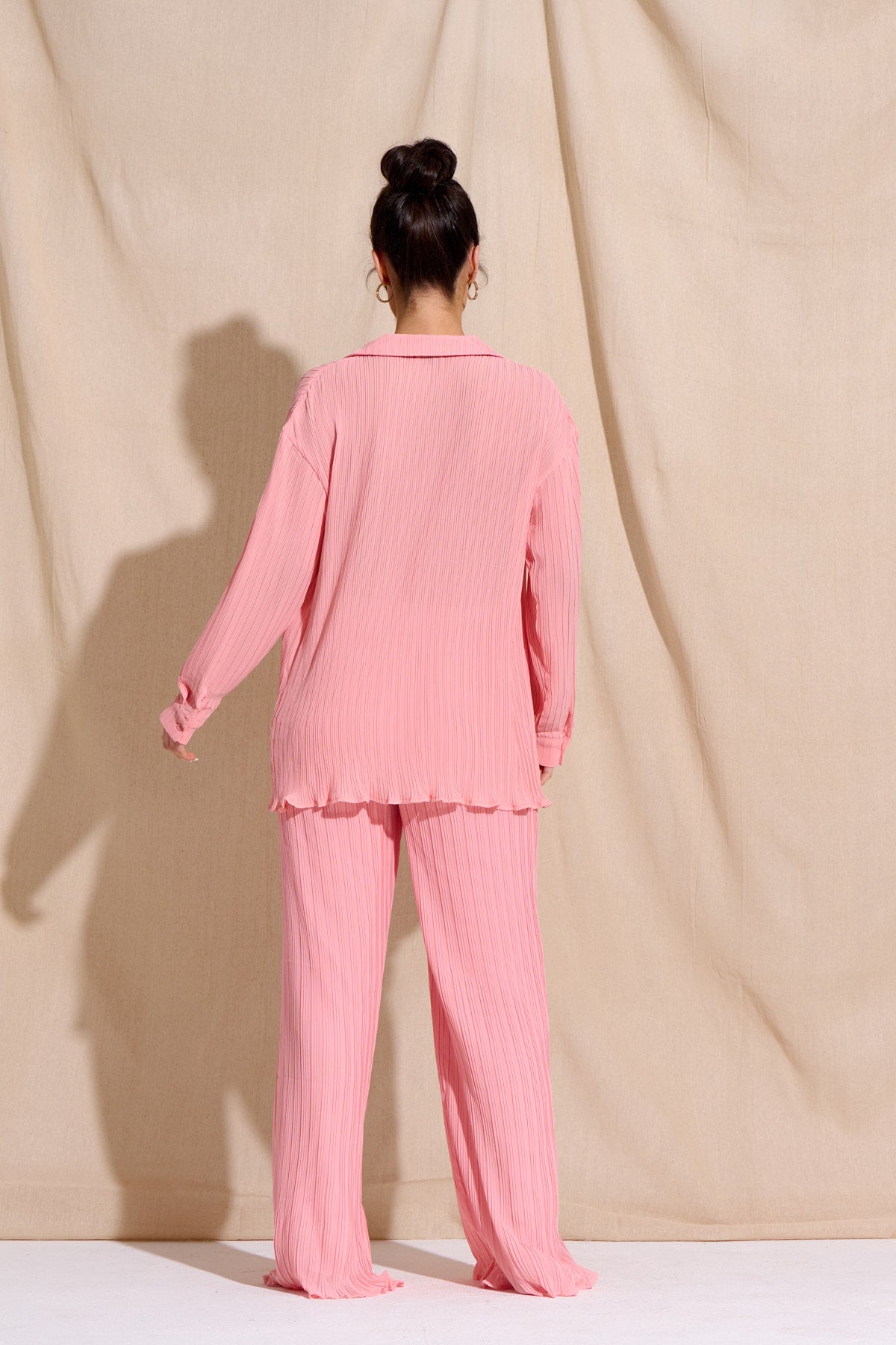 CHIA Pink Plisse Top & Trouser Set