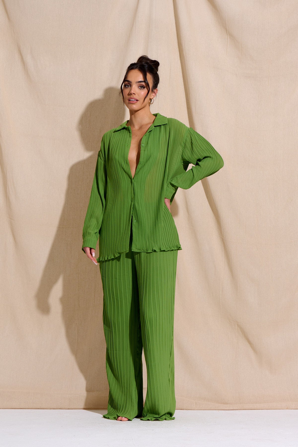 Green plisse trousers hot sale