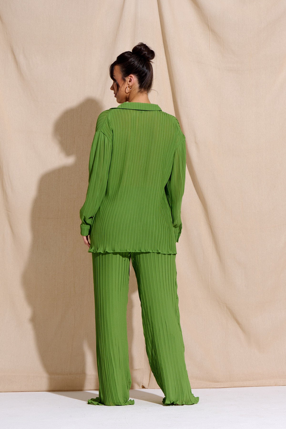 CHIA Green Plisse Top Trouser Set