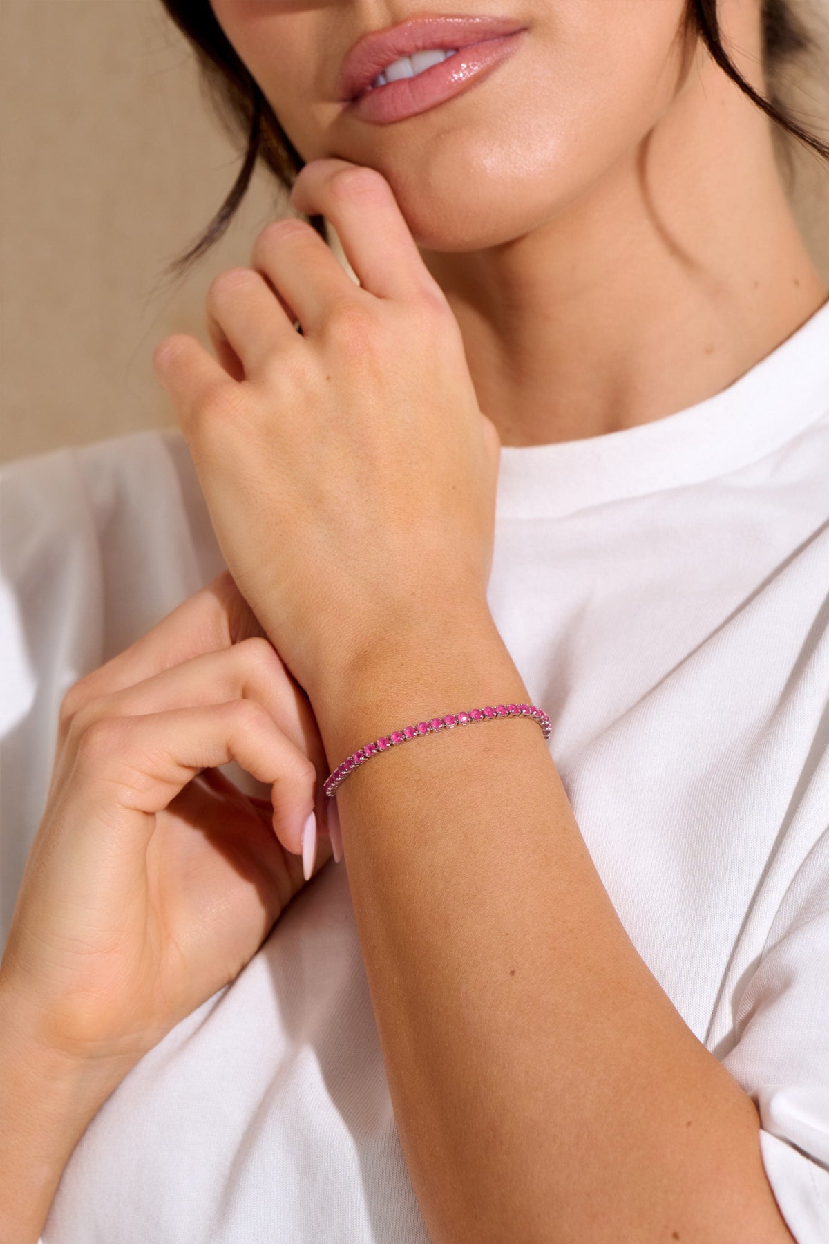 Hot Pink Small Diamante Tennis Bracelet