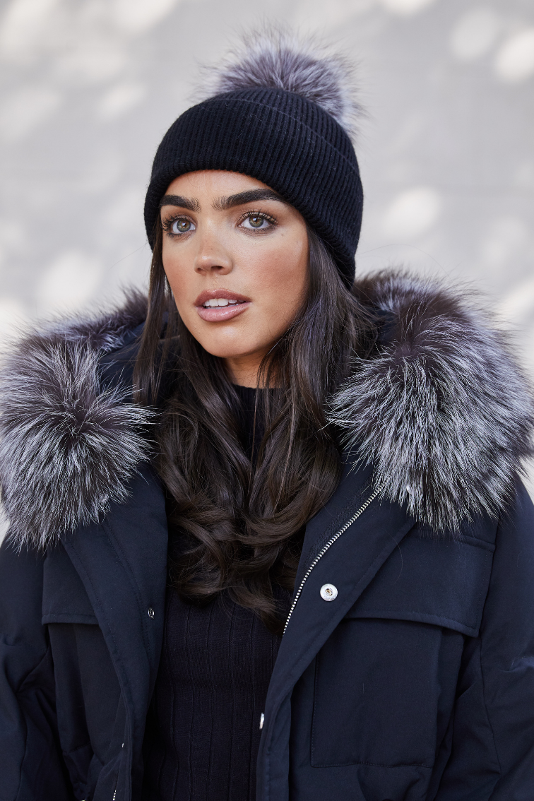 Black / Silver Fox SINGLE Bobble Hat - noughts&kisses