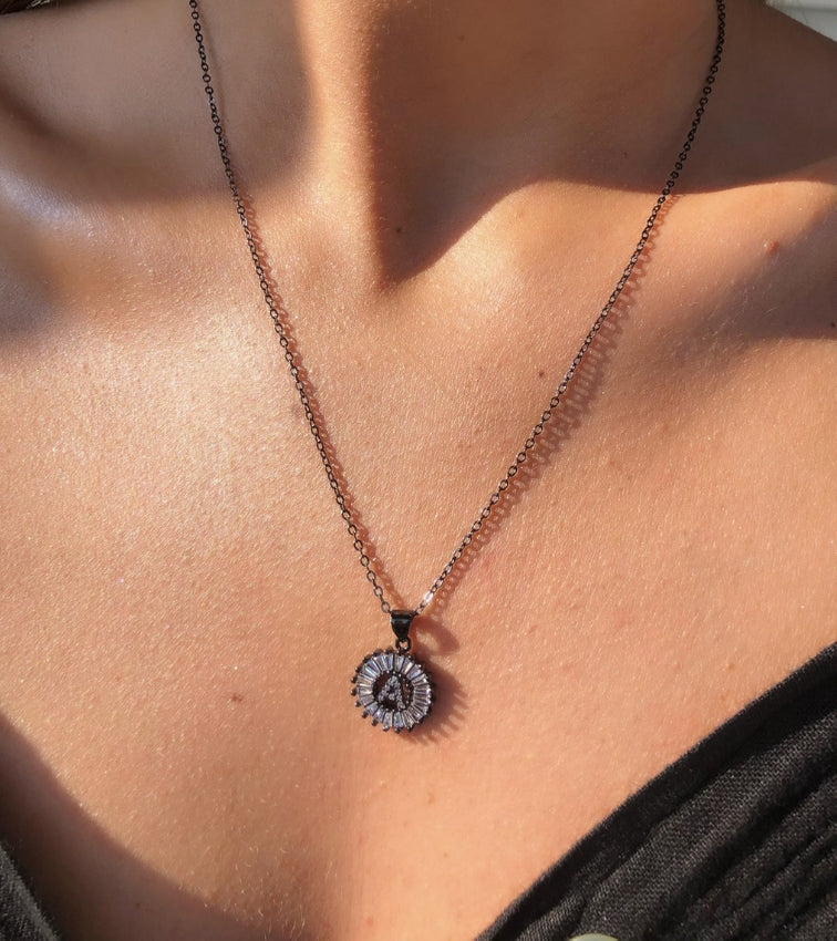 Crystal Letter Black Necklace - noughts&kisses