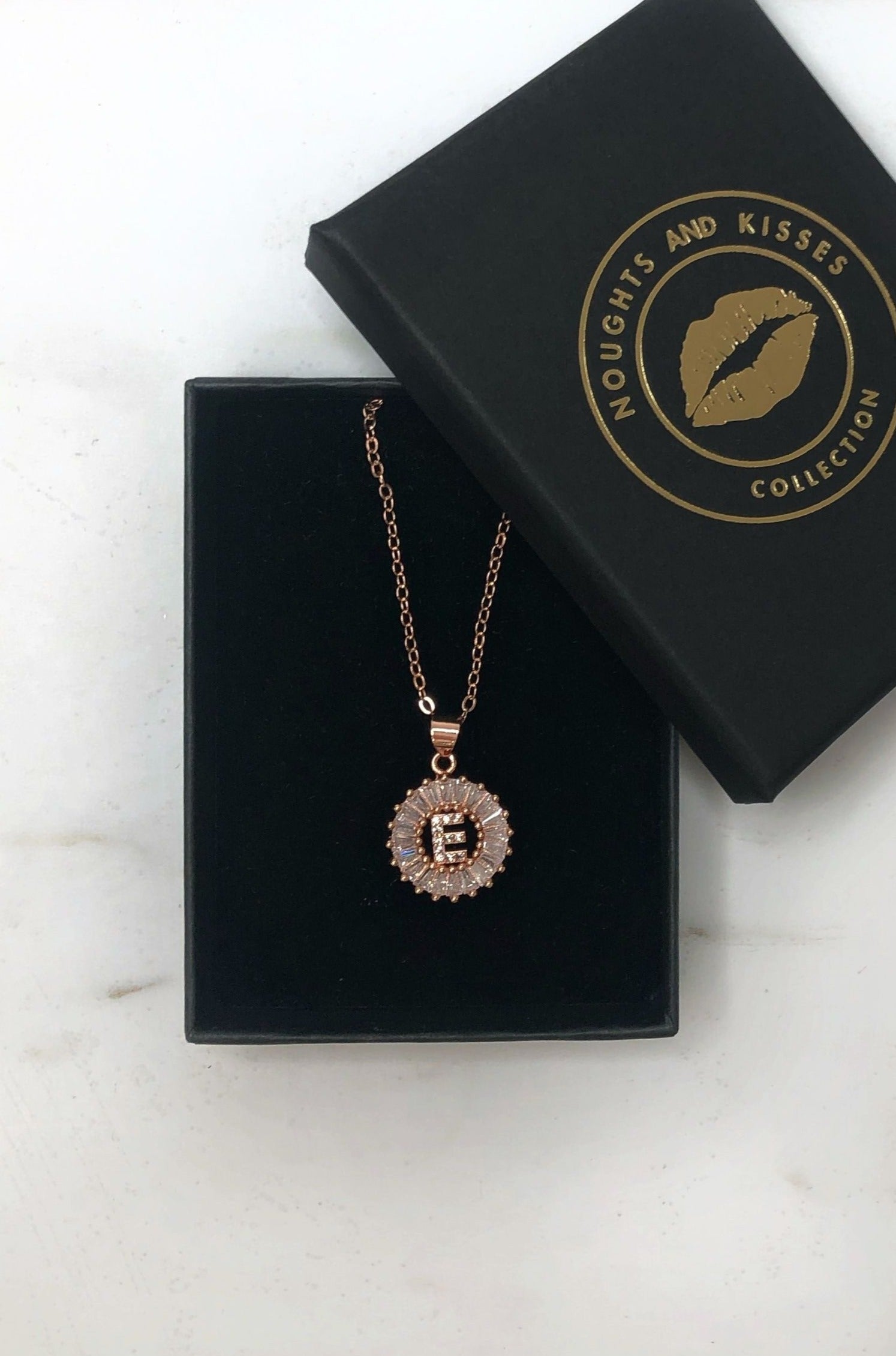 Crystal Letter Rose Gold Necklace