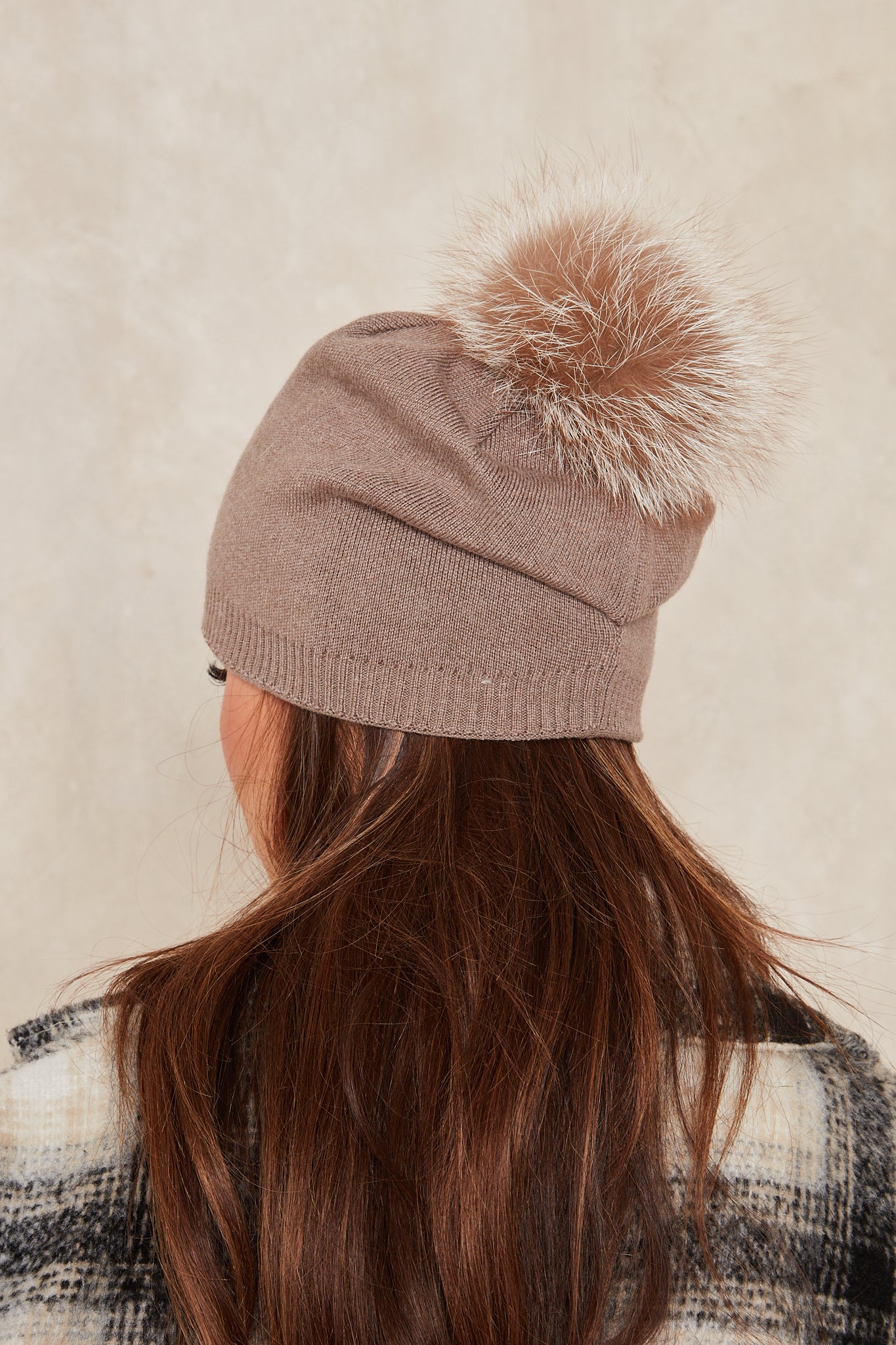 Taupe / Coffee Fox Fur Bobble Beanie