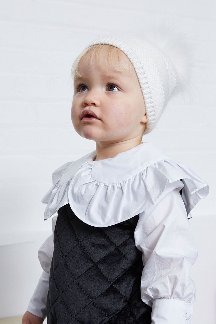 KIDS White / White Cable Knit Bobble Hat