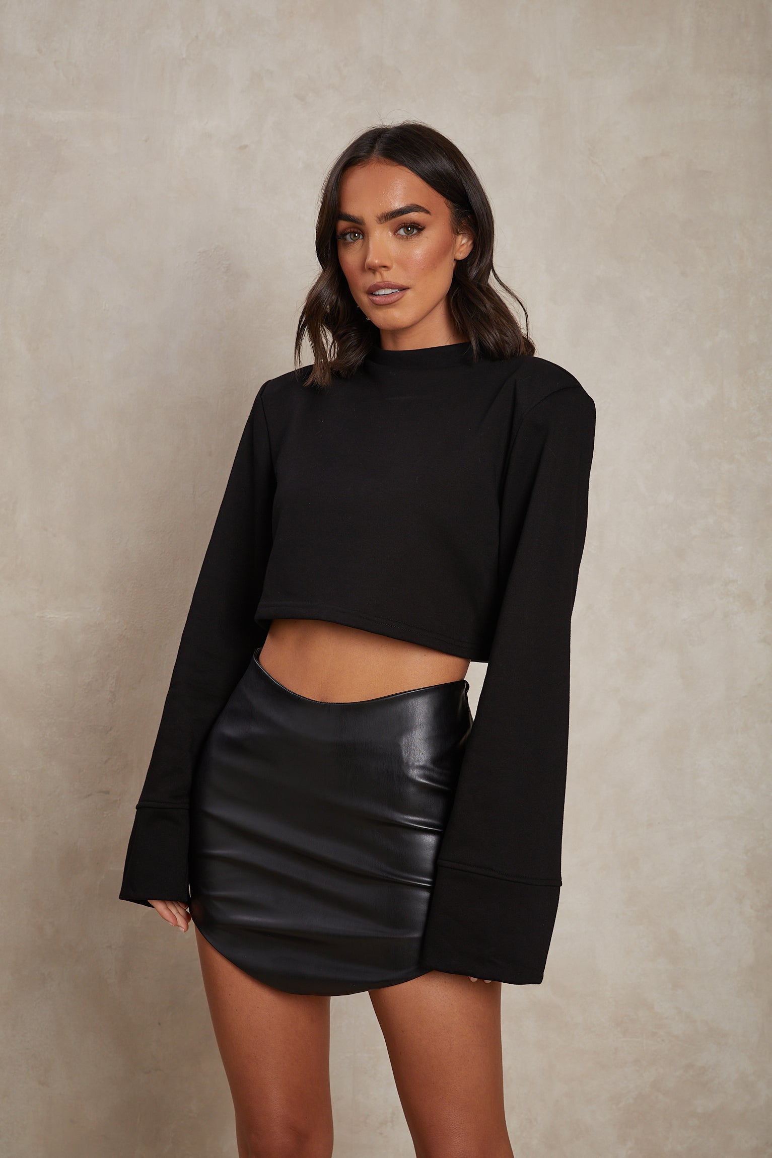 LARA Black PU Leather Mini Skirt