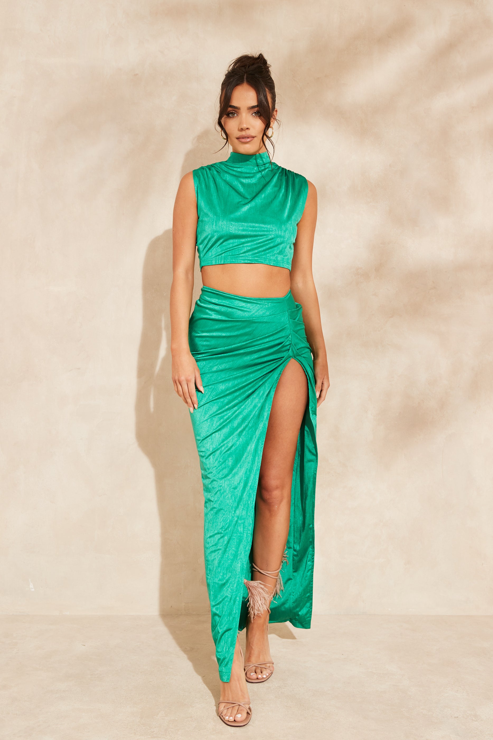 CASSIE Green Pleated Maxi Skirt Co-Ord