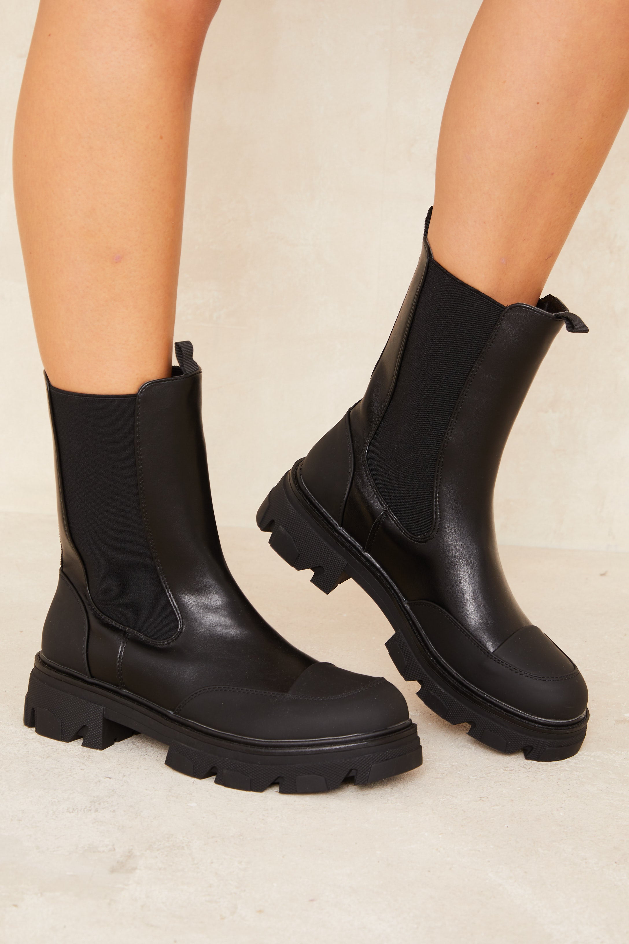 ADELIA Black Toe Cap Leather Boots