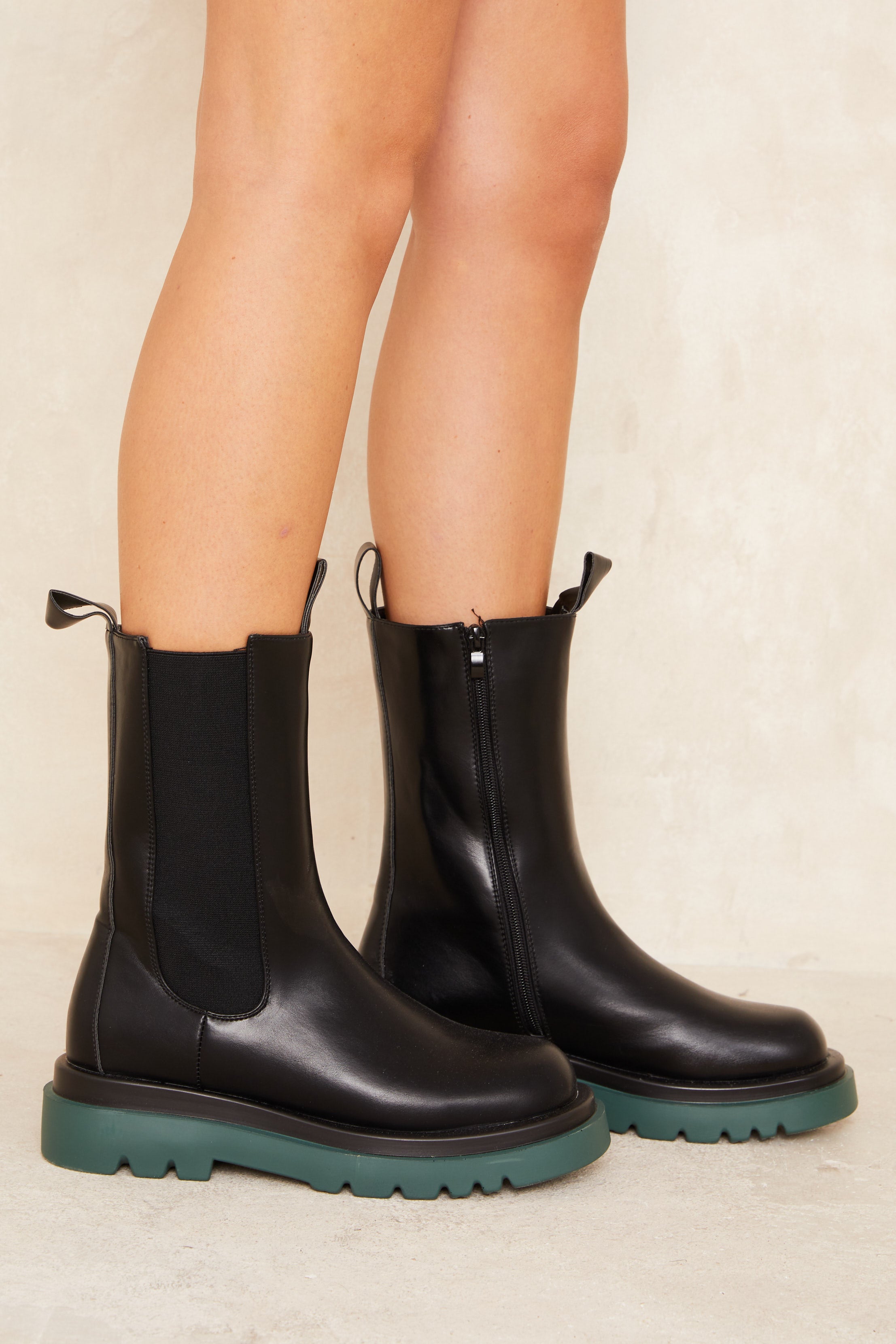 LEXIA Chunky Green Leather Boots